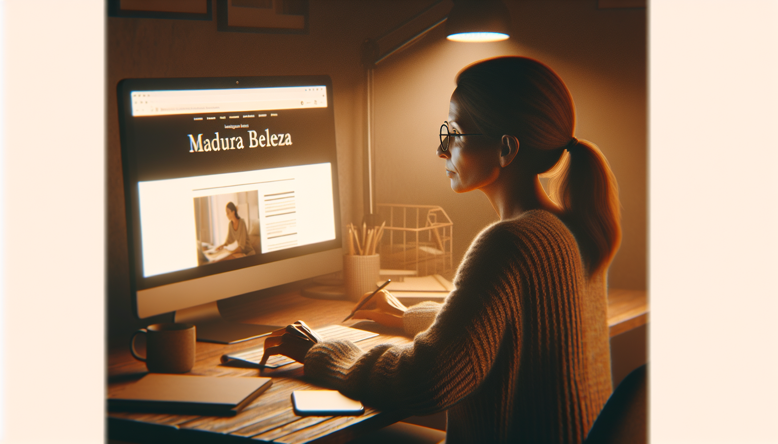 Imagem de uma mulher em frente ao seu computador, criando artigo para o seu blog.